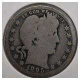 5 Silver Coin Lot - 1895-O Barber Quarter, 1909 Barber Quarter, 1958 Franklin Half, 1967 Kennedy Half, 1954 Roosevelt Dime