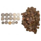 2 LB Unsearched Pennies + 10 Kennedy Half Dollars + Barber Quarter & Dime + Dollar Coins - Estate Coin Lot