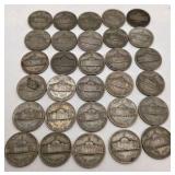 30 WWII Silver War Nickels - 35% Silver Jefferson Nickels - P D S Mint Marks - Over 1.68 Troy Oz Silver