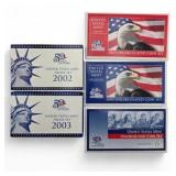 2002 & 2003 U.S. Mint Proof Sets + 2002 & 2003 Uncirculated Mint Sets P/D - 5 Set Coin Lot w/ COAs