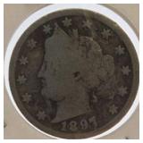 U.S. Silver Coin Lot 1897 Barber Quarter 1958 Franklin Half 1942 Mercury Dime 4 Silver War Nickels Liberty V Nickel