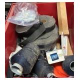 miscellaneous bin of Velcro embroidery thread zippers patches