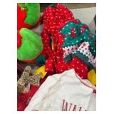 Bin of holiday, sleepwear, socks, and accessories