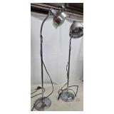Pair of Chrome Floor Lamps - Adjustable Gooseneck Task Lighting