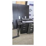 Pallet Lot of 2 Office desks, Filing cabinets and misc. desk tops