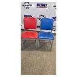 Good Form Aluminum Chairs (Lot of 5) - 3 Blue Vinyl, 1 Red Vinyl, 1 Wood Seat