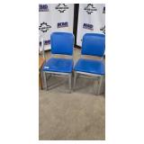 Good Form Aluminum Chairs (Lot of 5) - 3 Blue Vinyl, 1 Red Vinyl, 1 Wood Seat