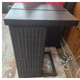 Outdoor Wicker Sectional Sofa Set with Red Cushions - Glass-Top Coffee Table & 2 End Tables