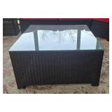 Outdoor Wicker Sectional Sofa Set with Red Cushions - Glass-Top Coffee Table & 2 End Tables