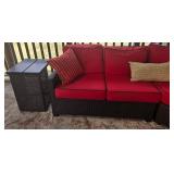 Outdoor Wicker Sectional Sofa Set with Red Cushions - Glass-Top Coffee Table & 2 End Tables
