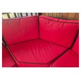 Outdoor Wicker Sectional Sofa Set with Red Cushions - Glass-Top Coffee Table & 2 End Tables