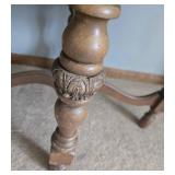 Vintage Oval Coffee Table with Glass Serving Tray - Carved Turned Legs