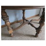 Vintage Oval Coffee Table with Glass Serving Tray - Carved Turned Legs