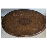 Vintage Oval Coffee Table with Glass Serving Tray - Carved Turned Legs