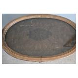 Vintage Oval Coffee Table with Glass Serving Tray - Carved Turned Legs