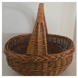 Wicker Gathering Basket with 4 Ceramic Pumpkins - Autumn Decor Set