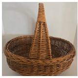 Wicker Gathering Basket with 4 Ceramic Pumpkins - Autumn Decor Set