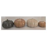 Wicker Gathering Basket with 4 Ceramic Pumpkins - Autumn Decor Set