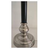 Brushed Nickel Base with Black Column Table Lamp - Off White Fabric Shade