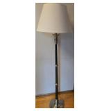 Brushed Nickel Floor Lamp with Black Column and Beige Fabric Shade