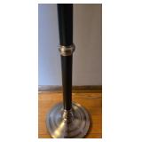 Brushed Nickel Floor Lamp with Black Column and Beige Fabric Shade