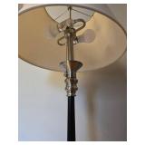 Brushed Nickel Floor Lamp with Black Column and Beige Fabric Shade