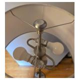 Brushed Nickel Floor Lamp with Black Column and Beige Fabric Shade