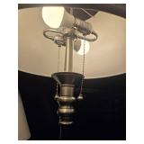 Brushed Nickel Floor Lamp with Black Column and Beige Fabric Shade