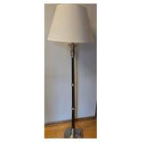 Brushed Nickel Floor Lamp with Black Column and Beige Fabric Shade