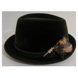 Vintage ANTON PESCHEL Dark Green Fedora Hat with Feather Corsage - Juster Bros Minneapolis