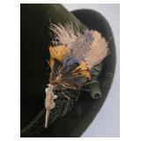Vintage ANTON PESCHEL Dark Green Fedora Hat with Feather Corsage - Juster Bros Minneapolis