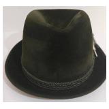 Vintage ANTON PESCHEL Dark Green Fedora Hat with Feather Corsage - Juster Bros Minneapolis