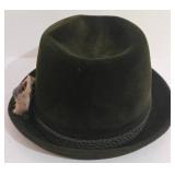 Vintage ANTON PESCHEL Dark Green Fedora Hat with Feather Corsage - Juster Bros Minneapolis