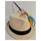 Lot of 3 Fedora Hats - Milani Straw with Feathers & Original Penguin Tweed  & Waterproof Woven Gray