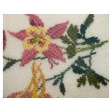 Pair of Cross Stitch Floral Pictures in Ornate Frames - 7 1/4 in Square, 1 1/4 in Deep