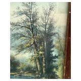 Old Cabin Print in Antique Frame - Water Row Boat Scene, 20x17