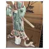 Oriental Sculpted Bone Panel Painting - 12 x 36 in, 37.5 in overall height with ornate hanger