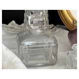 Victorian Ribbon Work Picture - Crystal Perfume Bottles, Irice Purple Bottle, Lace Runner 48x15