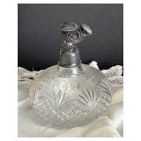 Victorian Ribbon Work Picture - Crystal Perfume Bottles, Irice Purple Bottle, Lace Runner 48x15