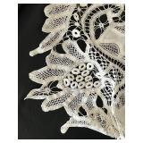 Victorian Ribbon Work Picture - Crystal Perfume Bottles, Irice Purple Bottle, Lace Runner 48x15