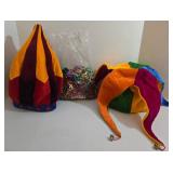 2 Colorful Jester Hats with Mardi Gras Beads