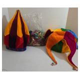 2 Colorful Jester Hats with Mardi Gras Beads