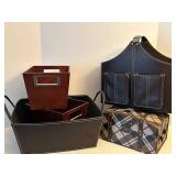 Leather Fabric Wood Decorative Storage Containers (Lot of 5)