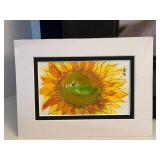 Sunflower Print in Frame 22x18 & 2 Glass Vases - Original Watercolor Painting