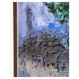 Marc Chagall Bouquet de fleurs au-dessus du village - Framed Print 18x22