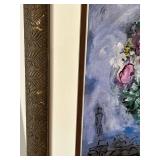 Marc Chagall Bouquet de fleurs au-dessus du village - Framed Print 18x22