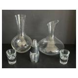 Glass Decanters, Thick Shot Glasses & Wine Aerator (Lot of 5)