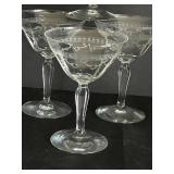 Etched Glassware - 4 Martini Glasses & 2 Large Wine Glasses (Lot of 6)