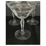 Etched Glassware - 4 Martini Glasses & 2 Large Wine Glasses (Lot of 6)