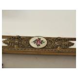 Vintage Hand Mirror with Cloisonné Medallions & Floral Inlay - 17 x 9 in